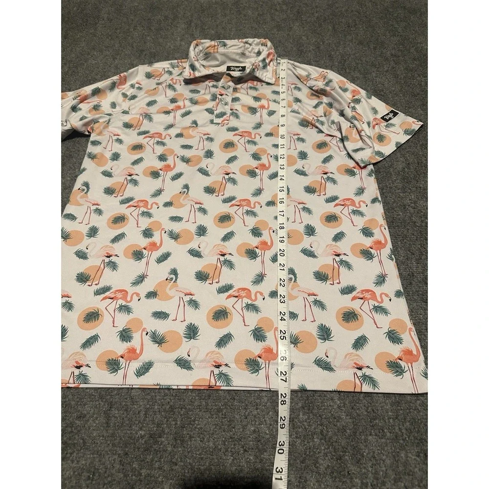 Waggle Golf Polo Men Medium Flamingo Tropical Performance Stretch Comfort - Picture 5 of 7